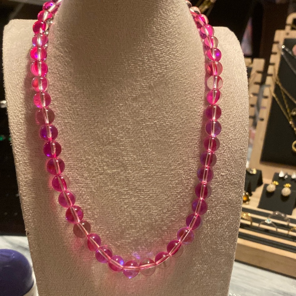 Pink Aura quartz necklace